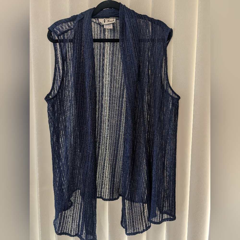 N Touch Navy Sheer Open Front Sleeveless Cardigan